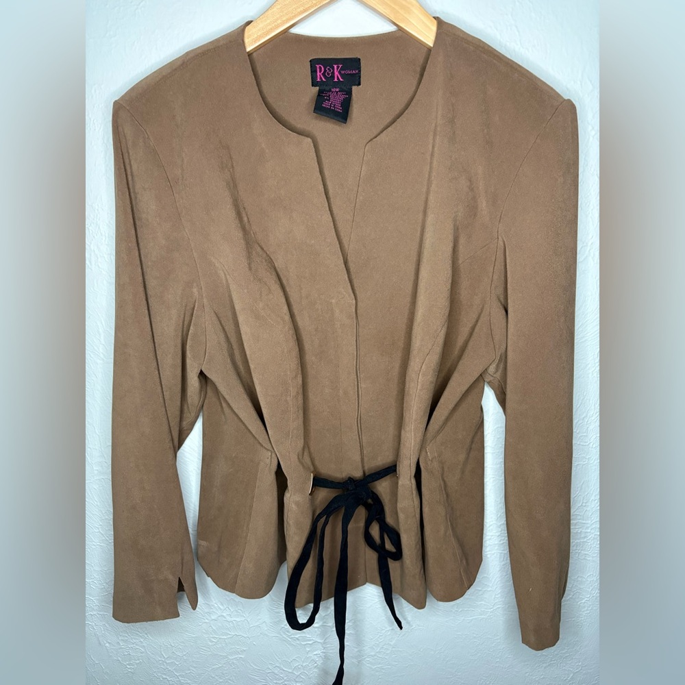 R&K Vintage Brown Black Tied Button Jacket 18W
